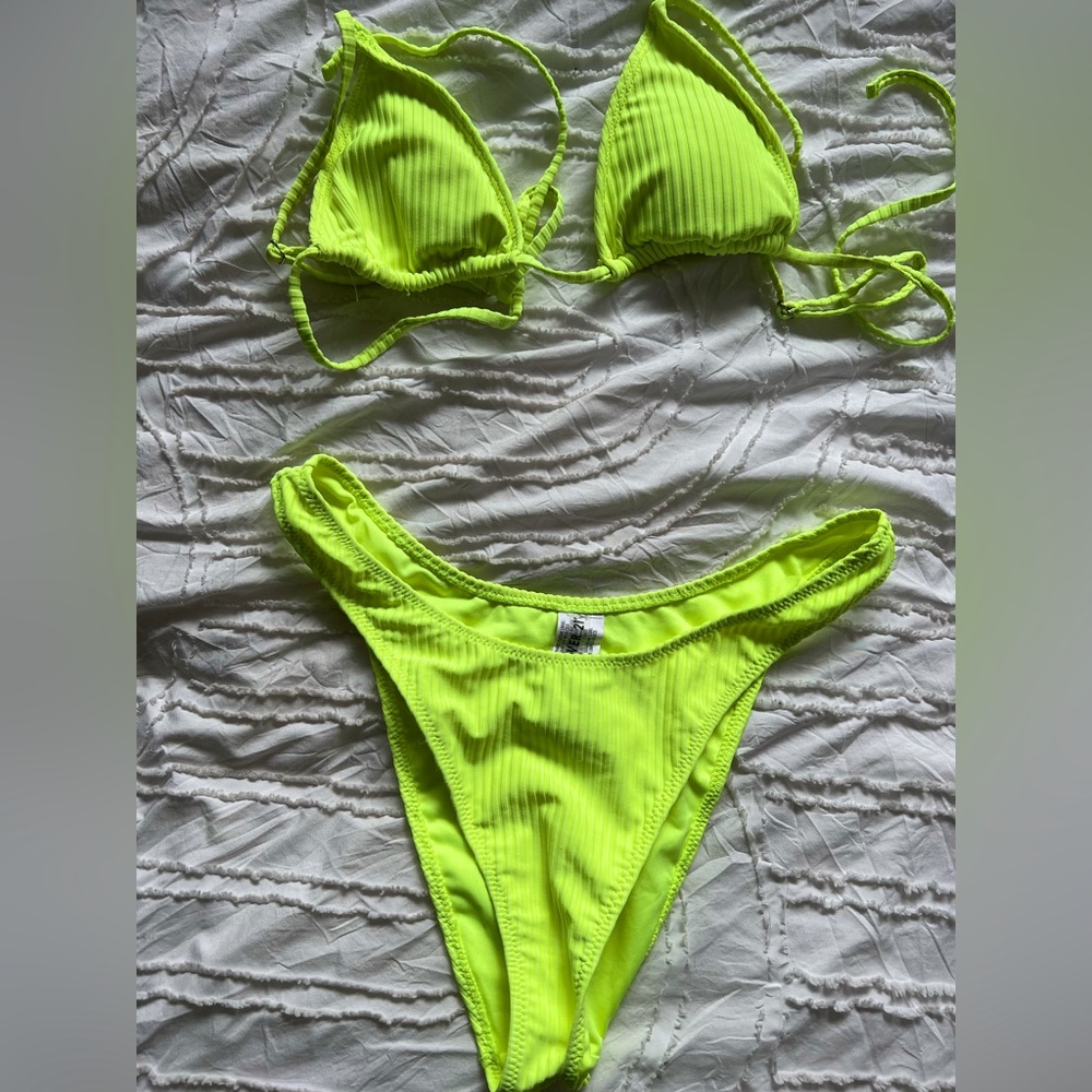 Neon Yellow Ribbed Bikini Set